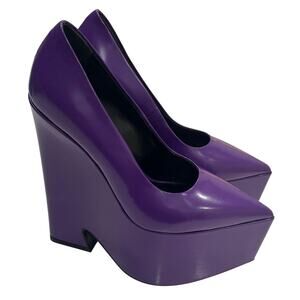 S8 VERSACE $1,450 Platform Tempest Wedge Heels Calf Leather Purple IT36/US6
